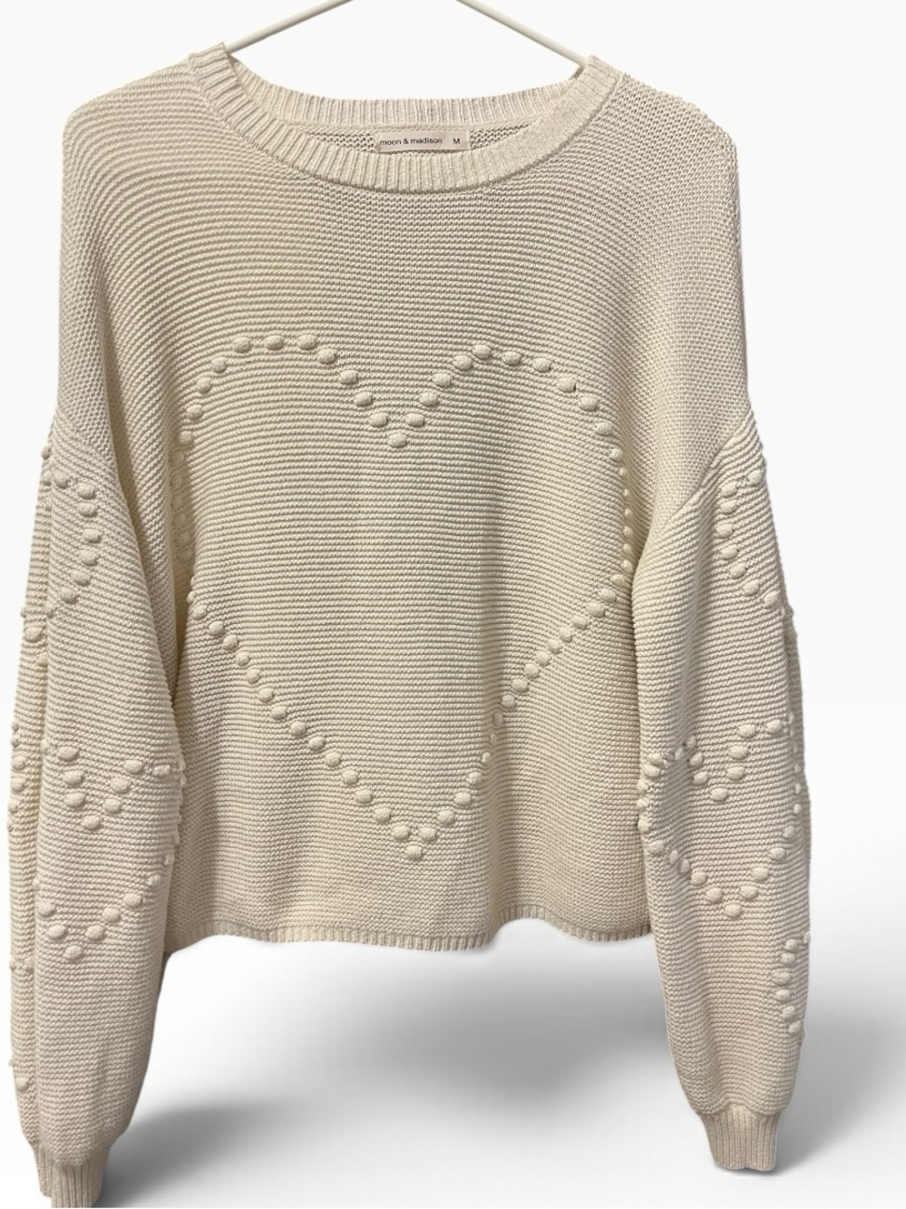 ANTHROPOLOGIE Moon & Madison Cream Puff Sleeve Women’s Sweater Size Medium